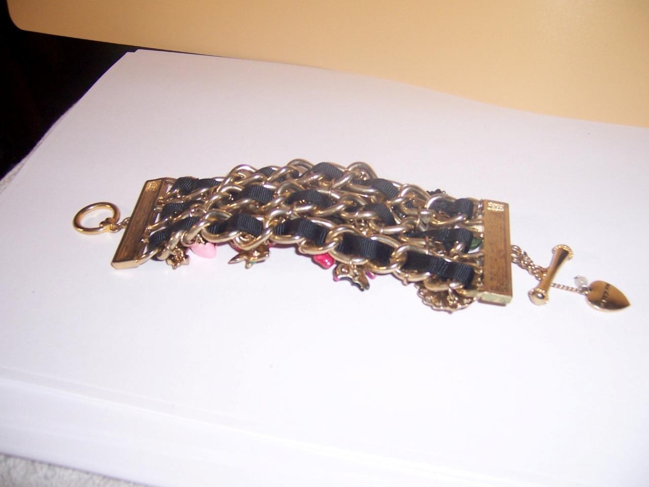 BETSEY JOHNSON PARIS EIFFEL TOWER ENAMEL CATS CLOCK RHINESTONES BRACELET
