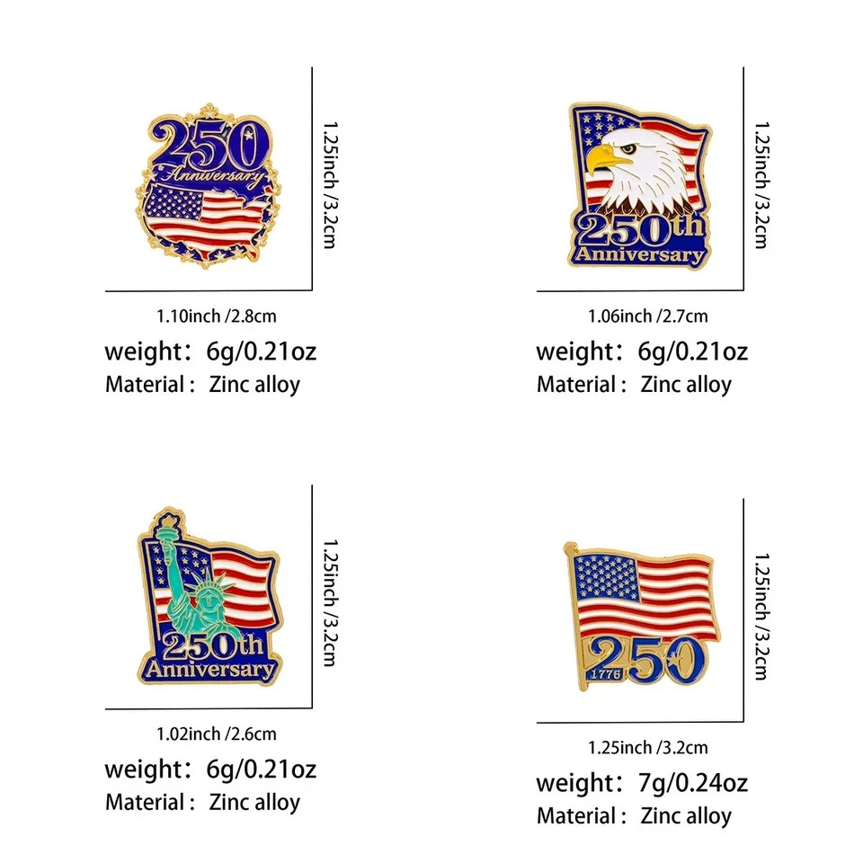 4 America 250Th Birthday Enamel Pins,250 Years Anniversary Metal Brooch pin