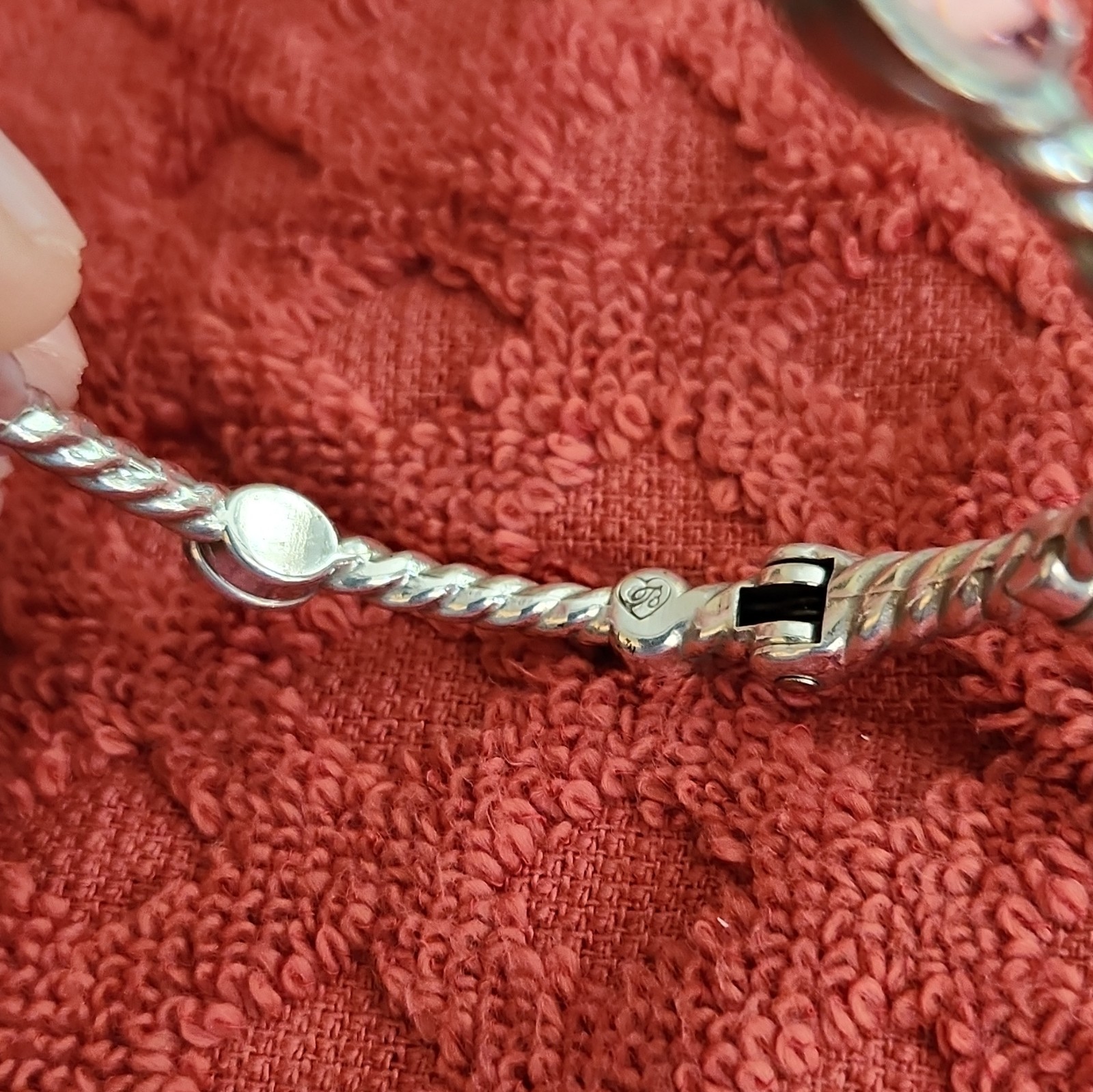 Brighton Silver Tone Bangle Bracelet Purple Crystal Bezel Stations Box Clasp