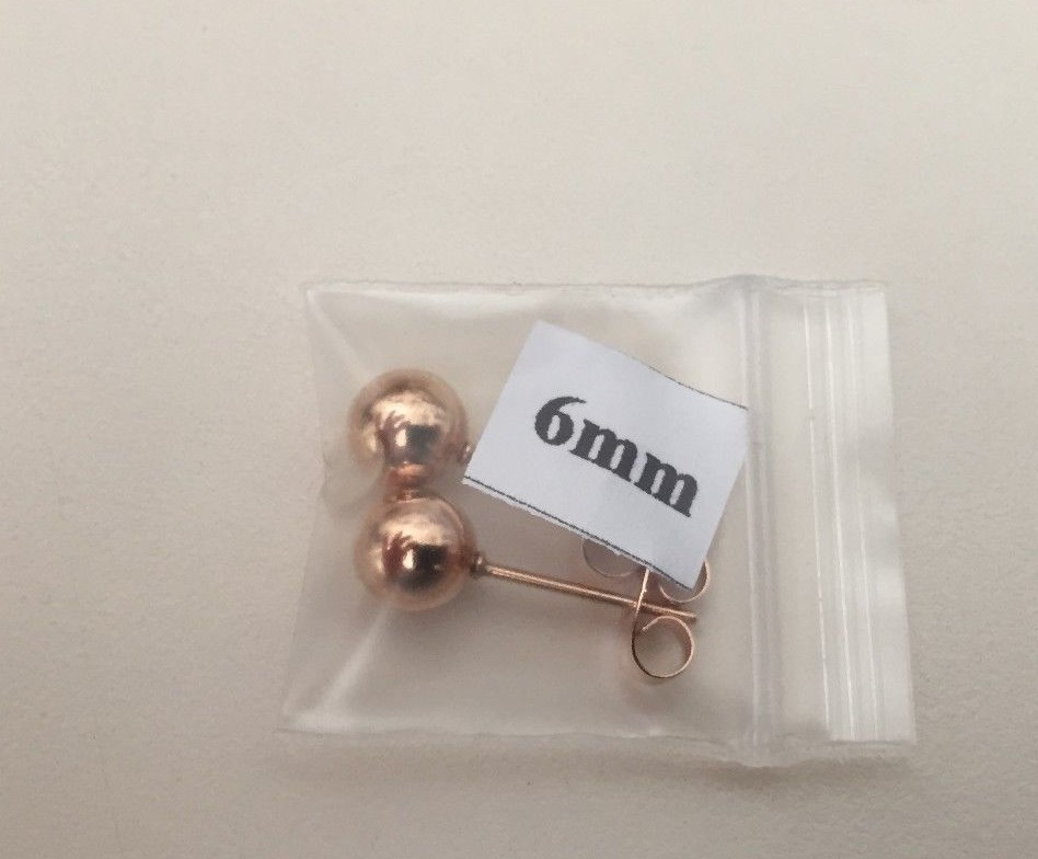 Rose Gold plated Ball Stud Earrings Women Stainless Steel 6mm