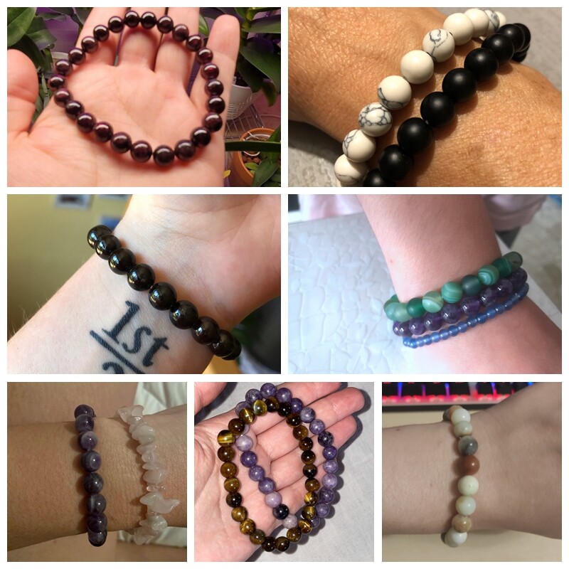Handmade 15Pcs Mixed Natural Gemstone Round Beads Stretchy Bracelet Reiki Chakra