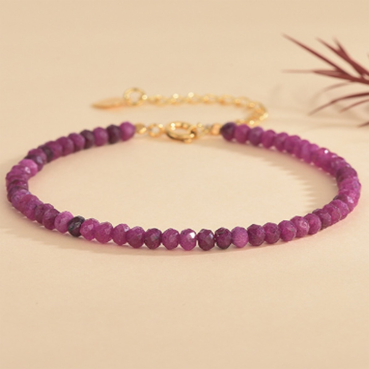 Ruby Crystal Gemstone Dainty Bracelet Minimalist Healing 3mm Faceted Beads