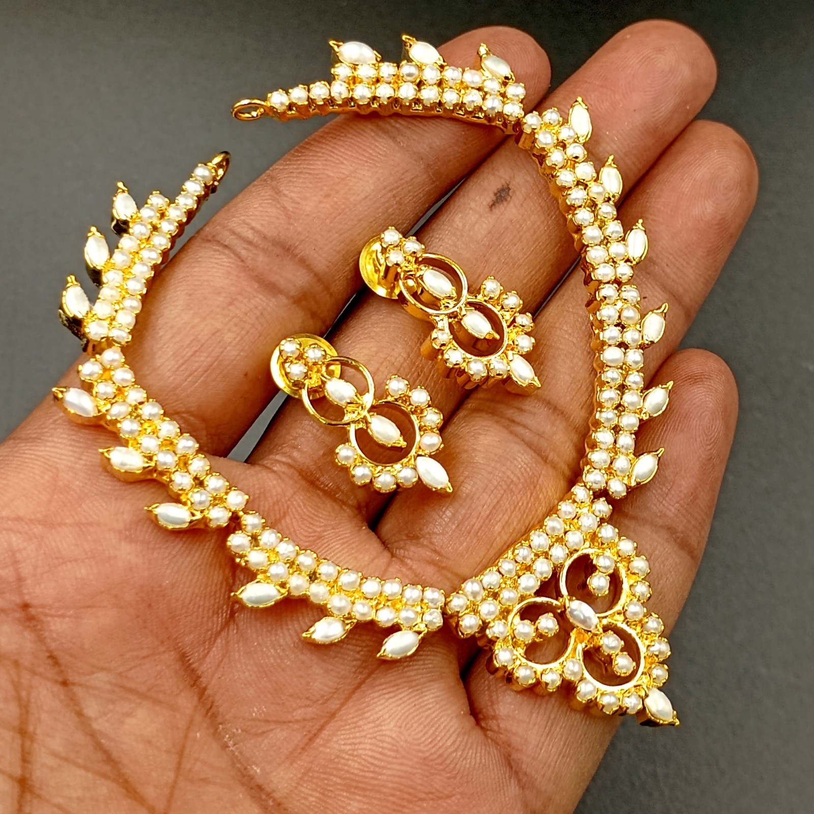 22K Gold Plated Pearl Necklace Set Traditional Indian Wedding Jewelry For women