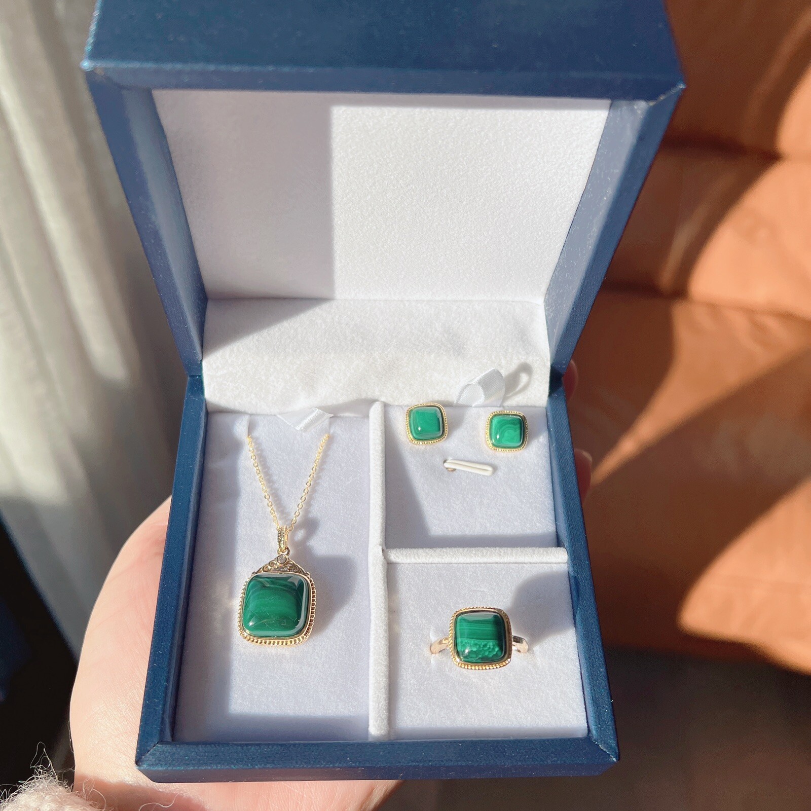 Beautiful Good Quality Natural Real Malachite Jewelry Set With Gift Box