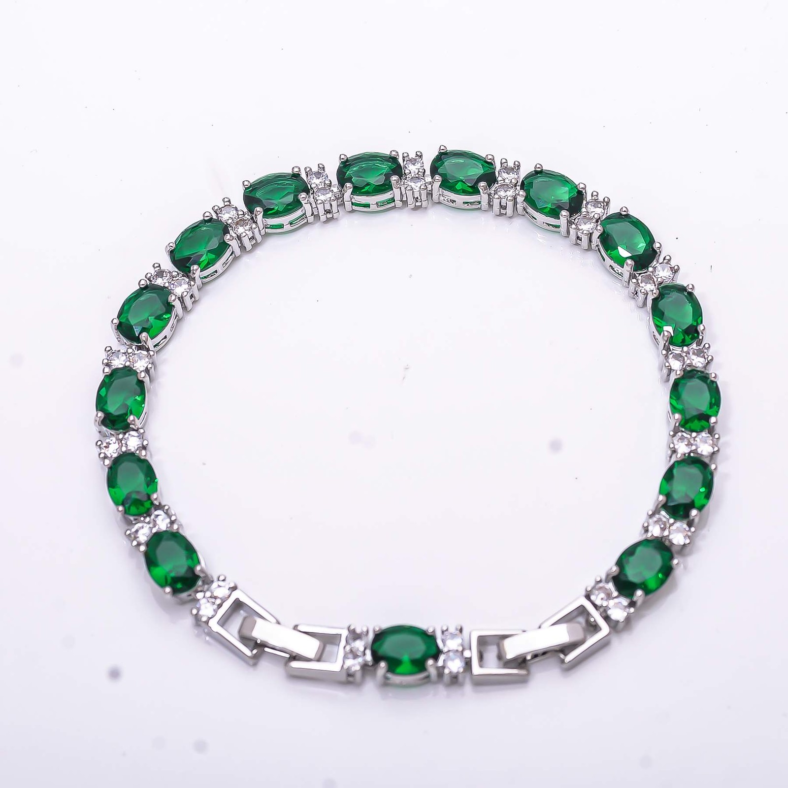 Tsavorite, Cubic Zirconia Gemstone 925 Sterling Silver Tennis Bracelet 7.99″ B94