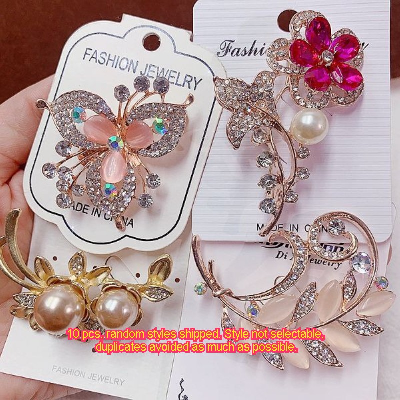 10Pcs Luxury Rhinestone Brooch Pin Set For Women Wedding Crystal Scarf Pins Lot