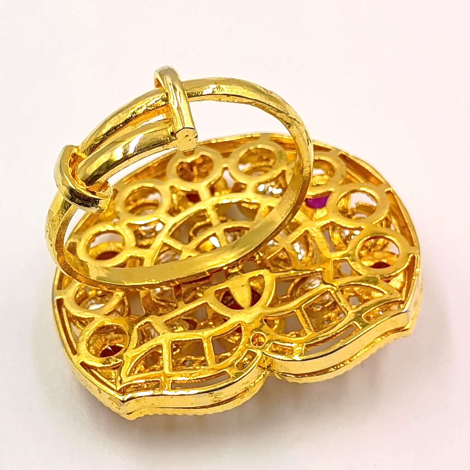 Traditional Indian Kundan Polki Ring Ruby Stone 22k Gold Plated Adjustable Band