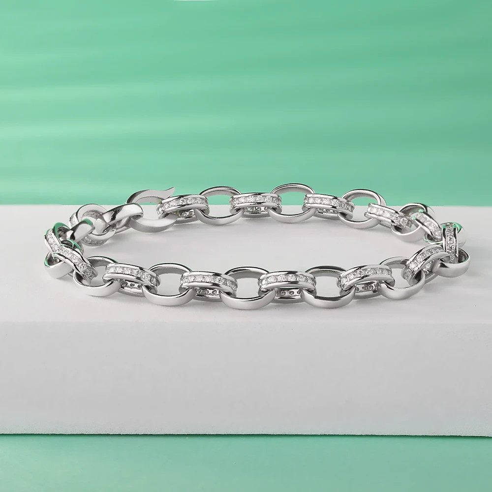 1.2mm Moissanite 925 Sterling Silver Buckle Bracelet for Unisex Hip-hop Jewelry
