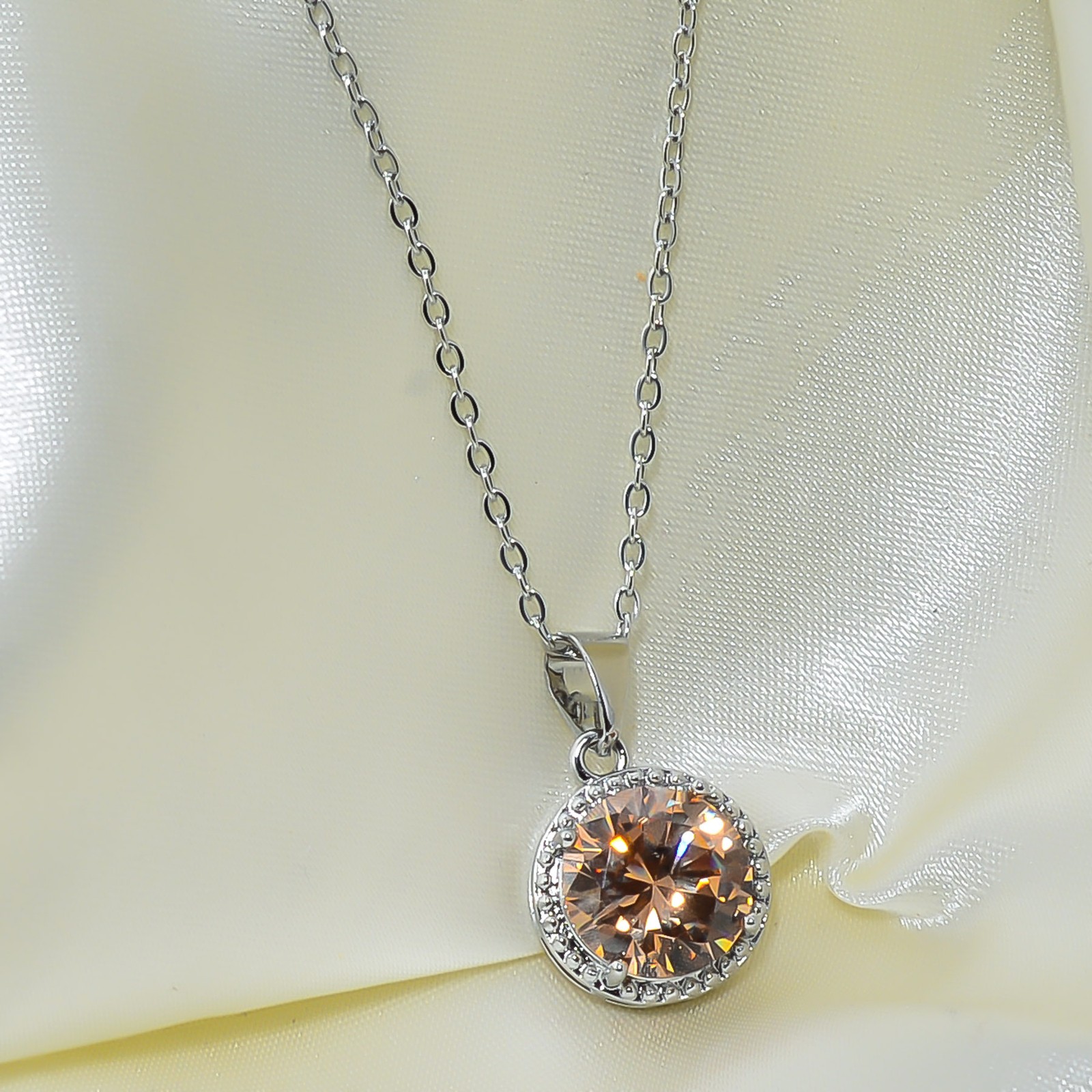Morganite & Cz 925 Sterling Silver Pendant With Adjustable Chain 18-20″ CP146917