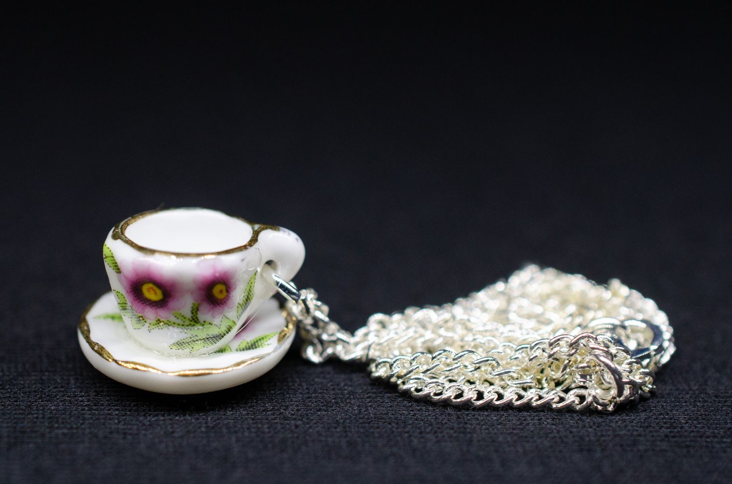 Necklace Tea Coffee Miniblings 45cm Teacup Grandma Set Porcelain Gold Rim