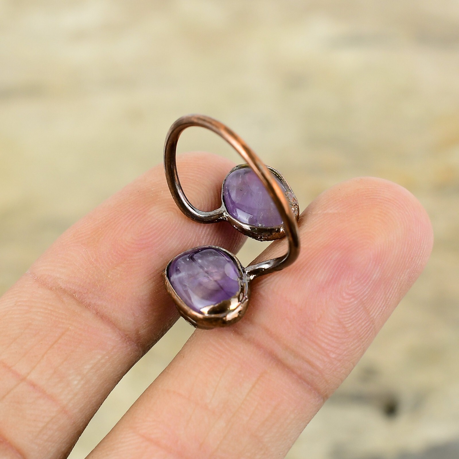 African Amethyst Copper Electroformed Stackable Adjustable Ring Size Adjustable