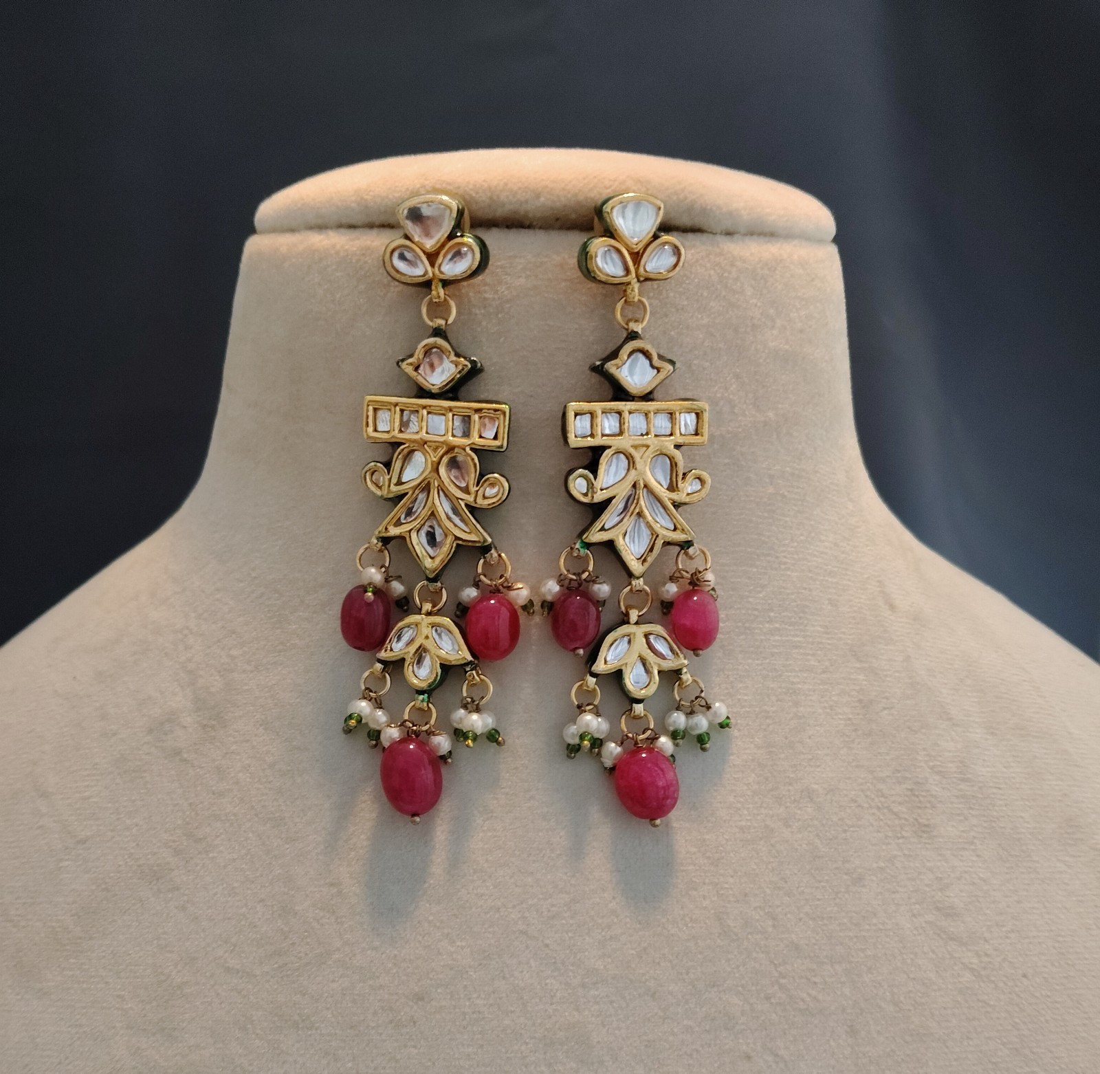Royal Ruby Kundan Pearl Choker Set Indian Bridal Necklace Roz Jewellers.