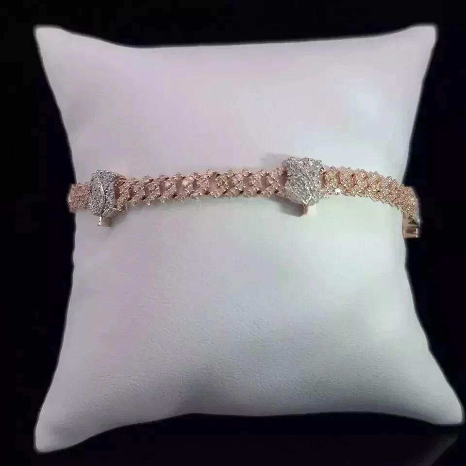 9.9ct Round Cut Simulated Diamond Men’s Cuban Link Bracelet 14K Rose Gold Plated