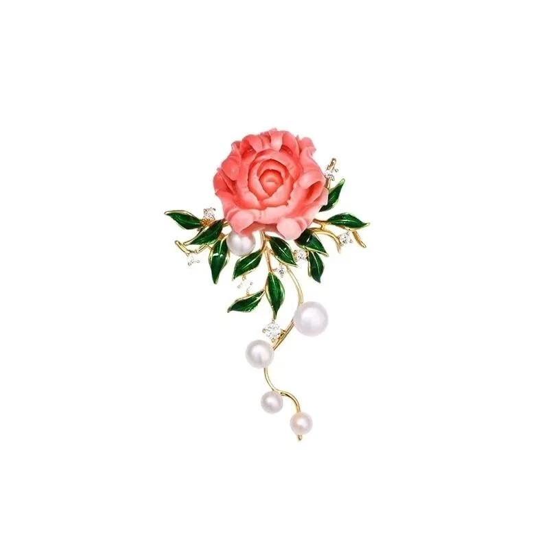 Elegant Rose Flower Brooch Pin for Women New Faux Pearl Fashion Gift Jewelry