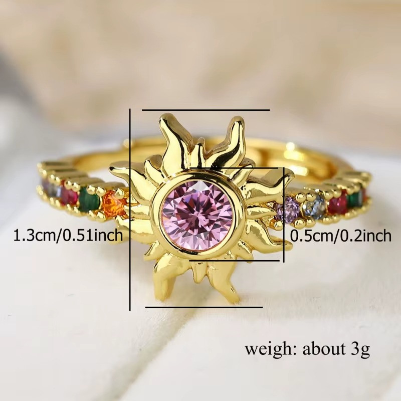 Fashion Stylish Sun Ring for Women Adjustable Zircon Band Gold Silver Color