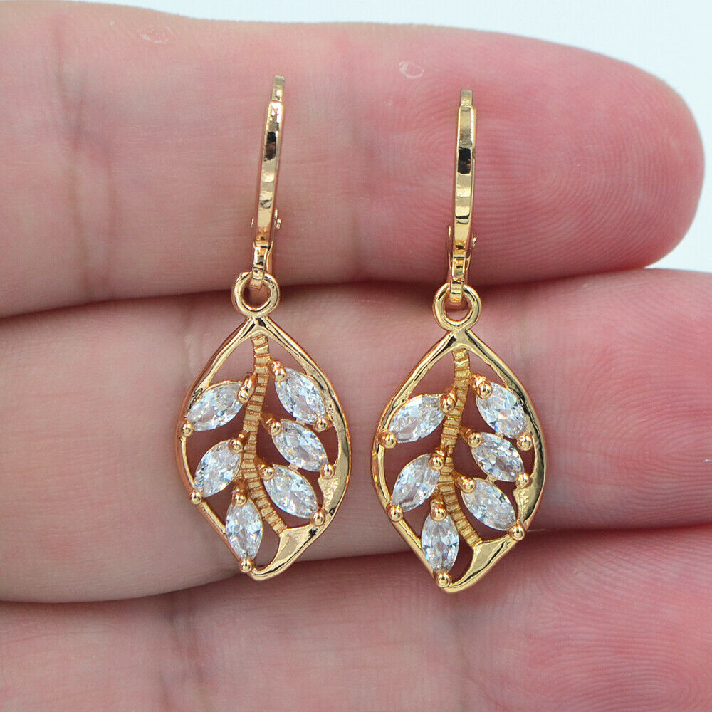 18K Yellow Gold Filled Women Multicolour Topaz Leaf Dangle Earrings Jewelry