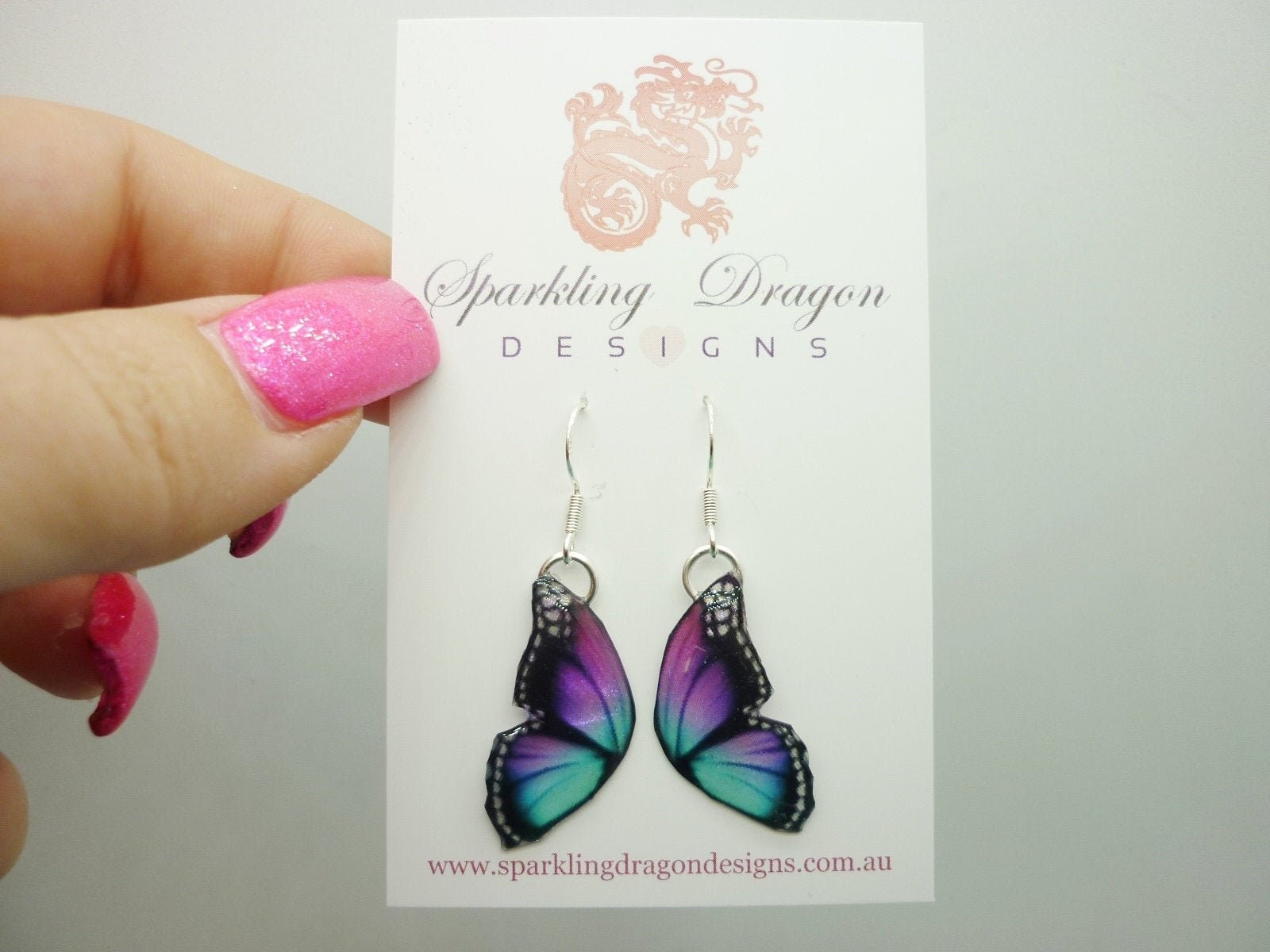 Butterfly Double Wing Earrings Little Blue & Pink – Fairy Jewellery Fun Gift