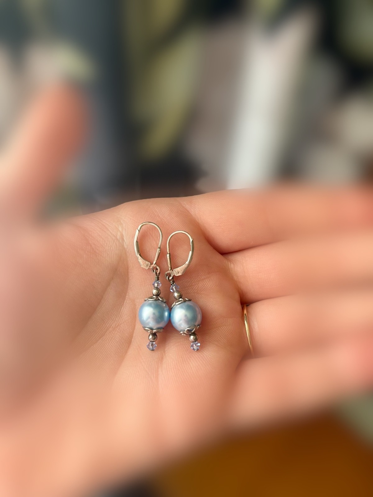 Four Sets of Beautiful Earrings – Blue, Pink, Turquoise, and Gold laced clear!
