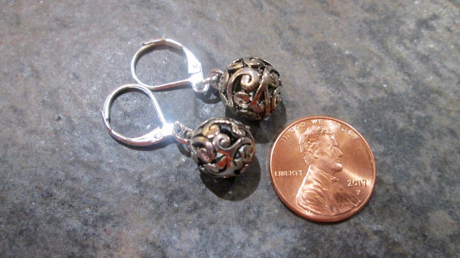 Silver Filigree Ball dangle Earrings with Sterling Silver Leverbacks
