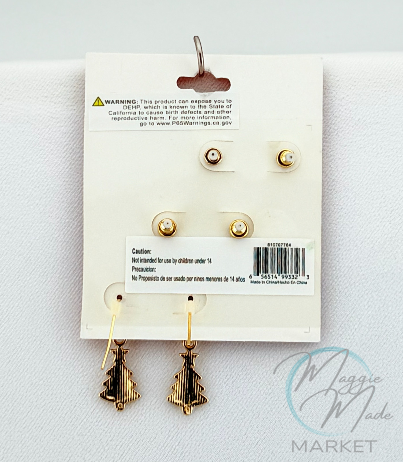 New Holiday Earrings Set – 3 Pairs Christmas Tree, Santa & Candy Cane Jewelry