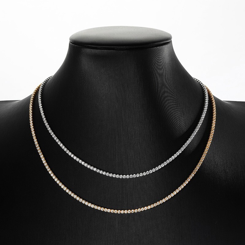 2mm D Color Moissanite Tennis Chain Necklace S925 Silver Women Adjustable Choker