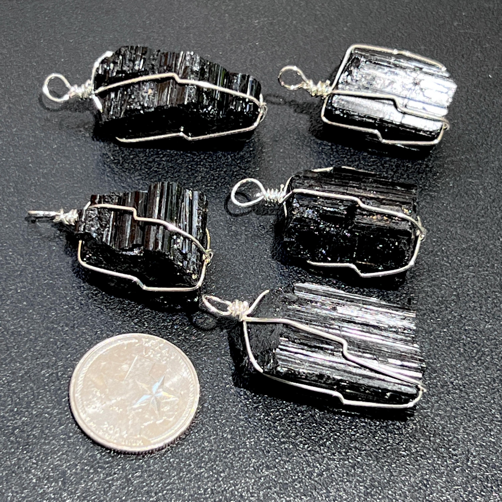 Raw Black Tourmaline Crystal Pendant (Silver Plated Wire Wrapped) Rough Gemstone