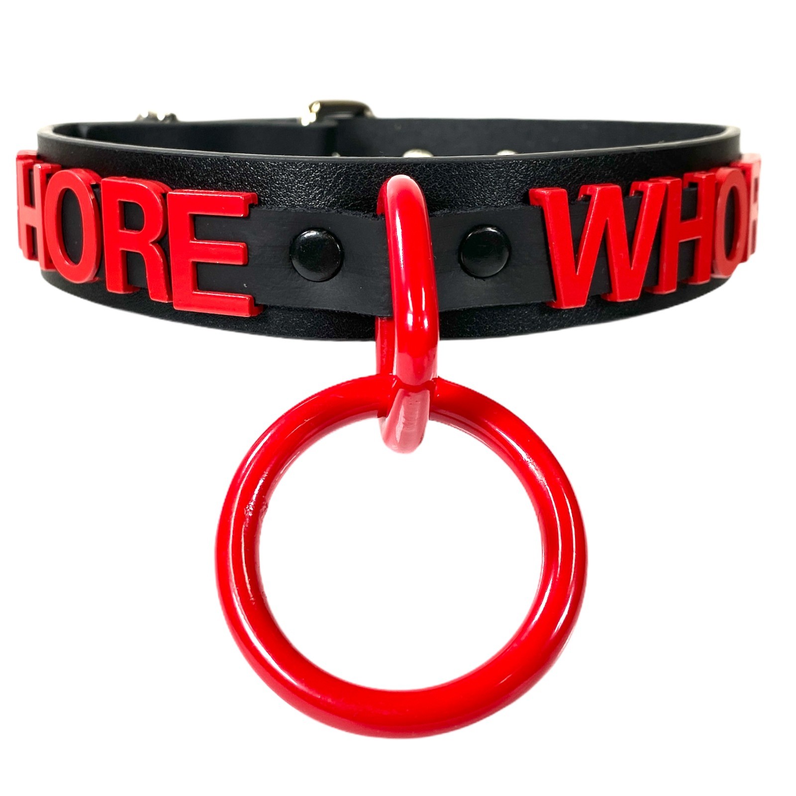 Name Bondage Collar Black O Ring RED Letter Slave Leather BDSM Slut Choker