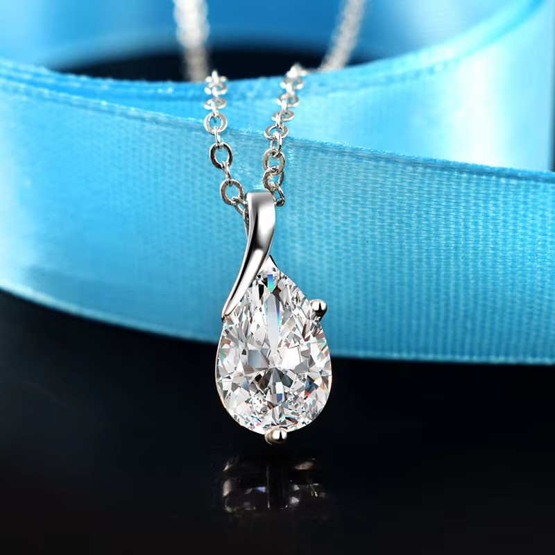 S925 Sterling Silver Angel Tears Red Crystal Pendant Necklace Women Jewelry