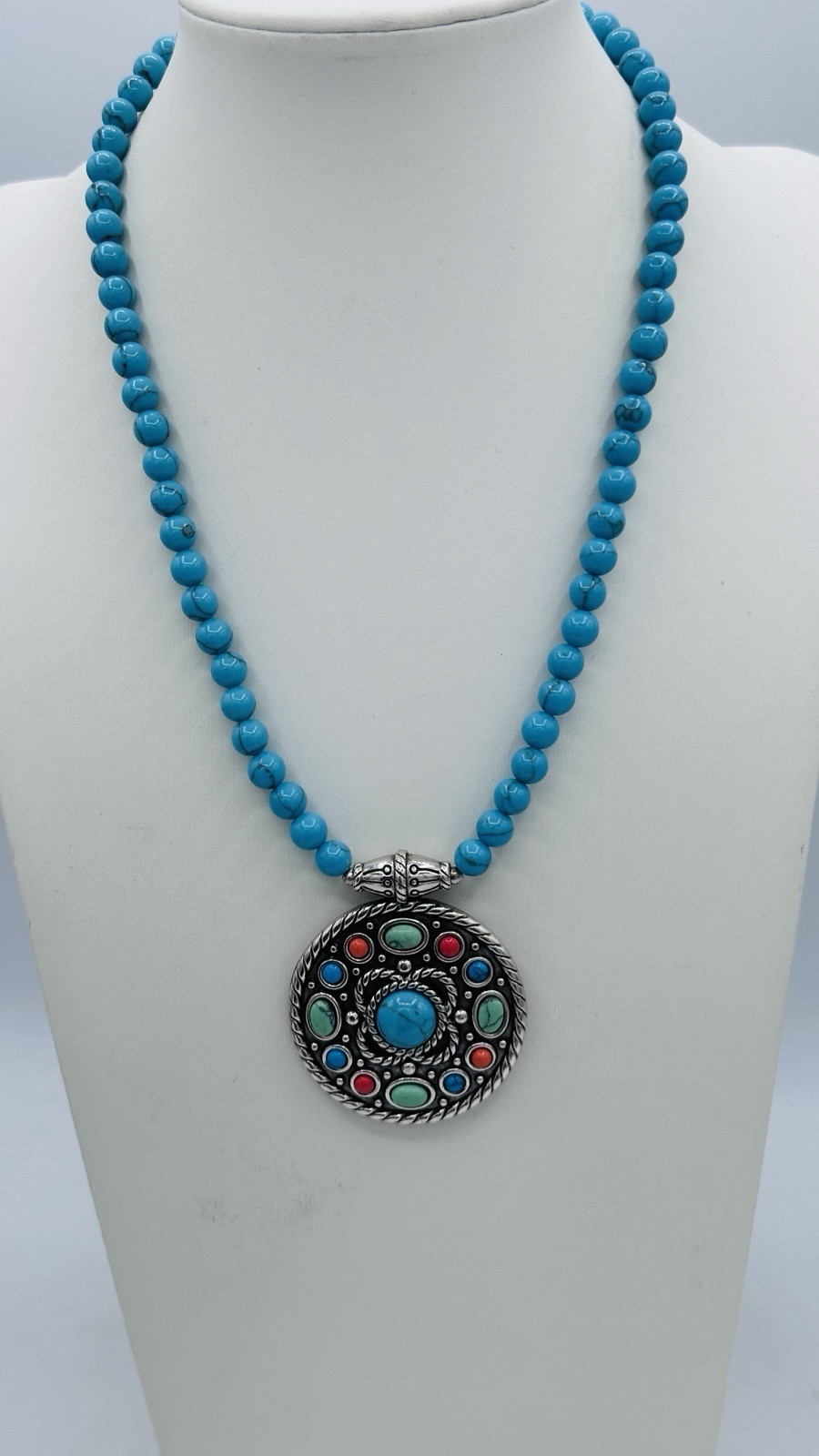 Brighton Loretto Mesa Turquoise Bead Medallion Necklace Colorful Pendant