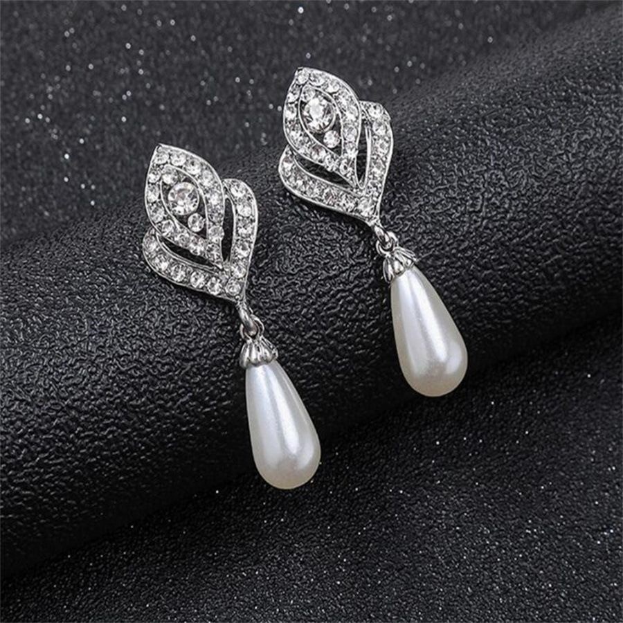 Silver Alloy Jewelry Set Imitation Pearl Drop Necklace Evening Party Accessory