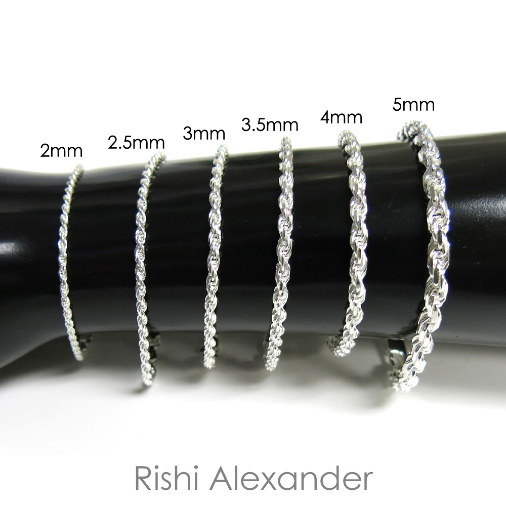 925 Sterling Silver Diamond Cut Rope Chain Bracelet .925 Italy All Sizes