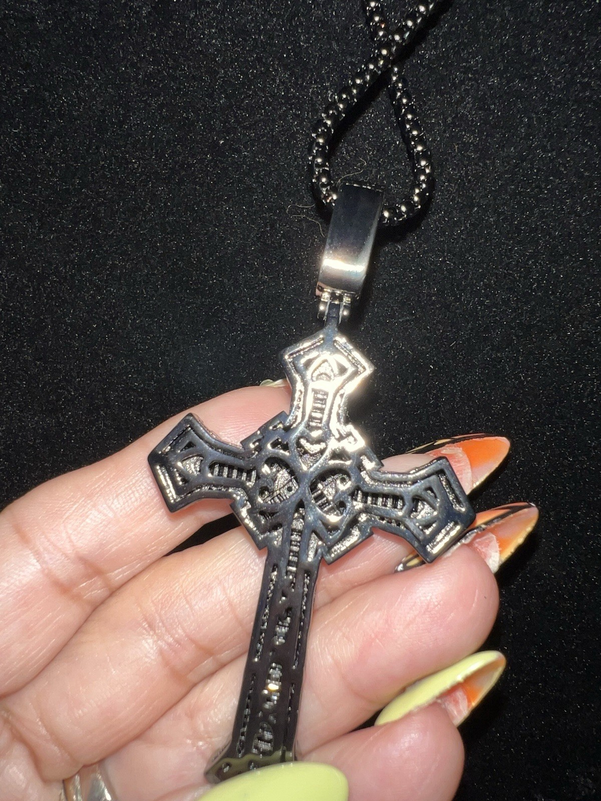22” black plated bead chain with 5A cz cross pendant iced out