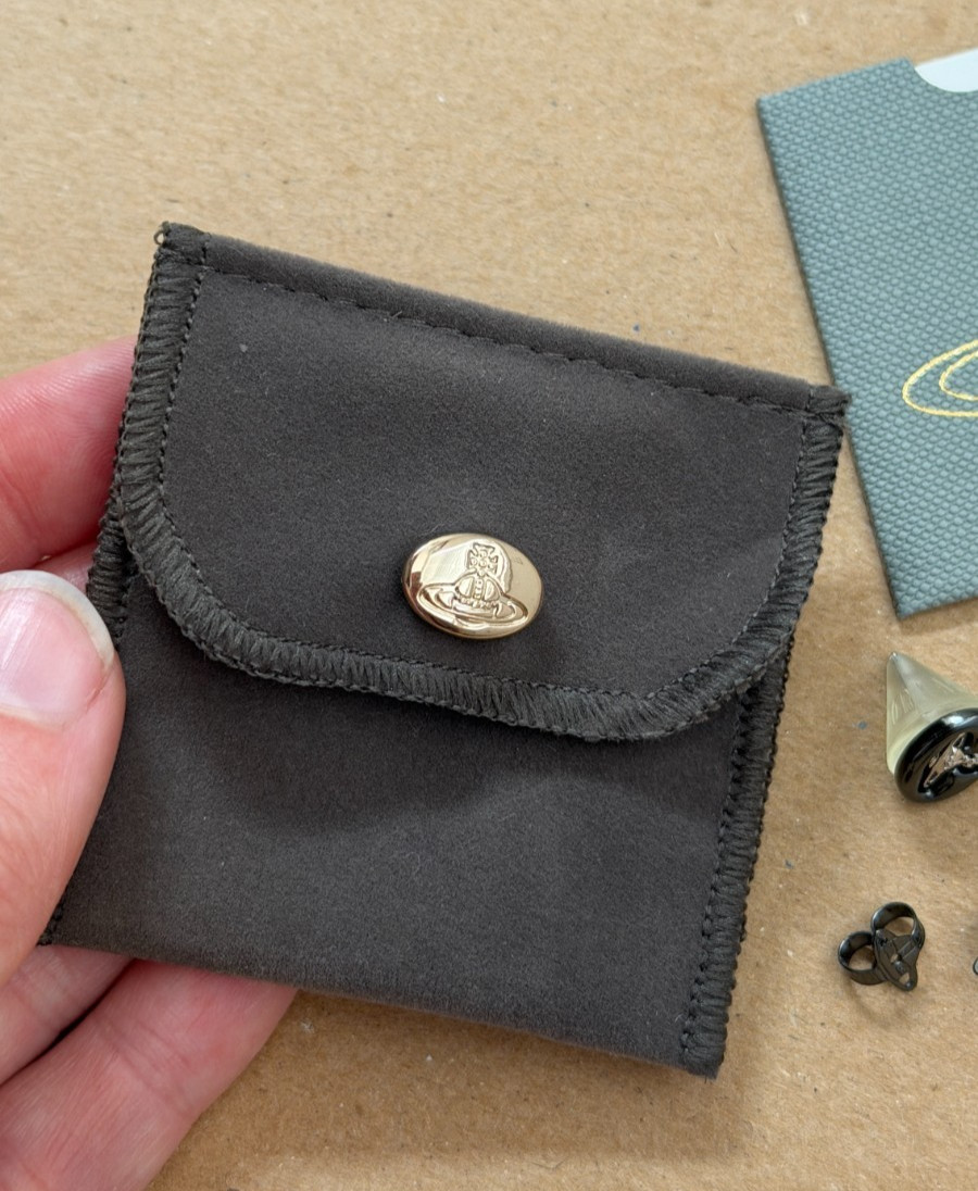 Vivienne Westwood Embossed Logo Studs Earrings Gunmetal/Silver Orb NO BOX