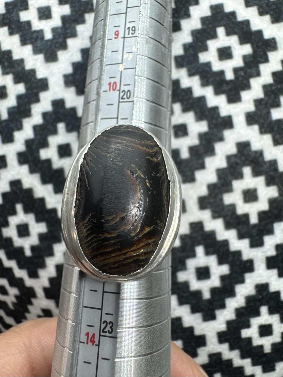 Vintage Copper Black Obsidian 925 Sterling Silver Ring