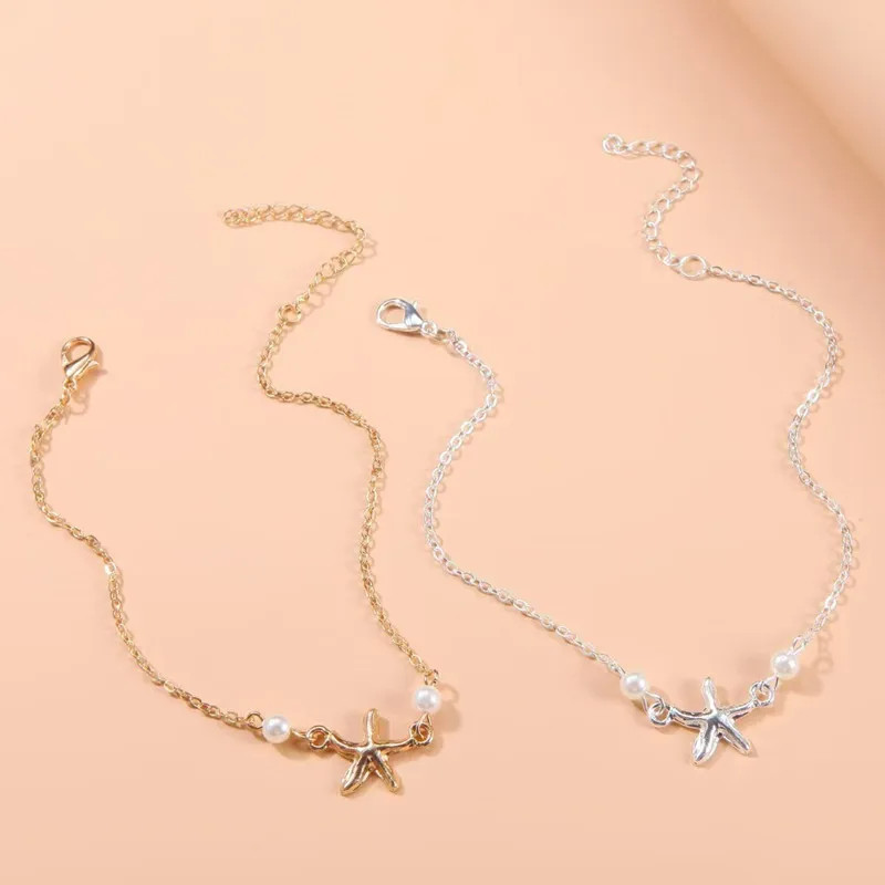 Trendy Gold Silver Color Pearl Star Accessory Anklets for Women New Sexy Beach C