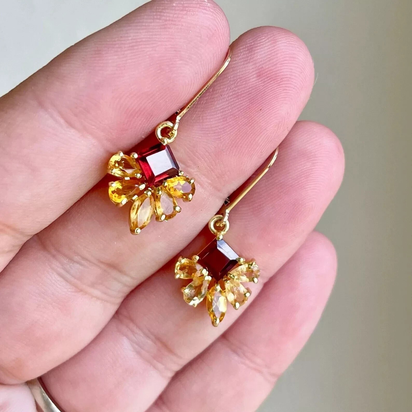 Princess Cut Simulated Red Ruby Women’s Drop Earring In 14K Yellow Gold Plated