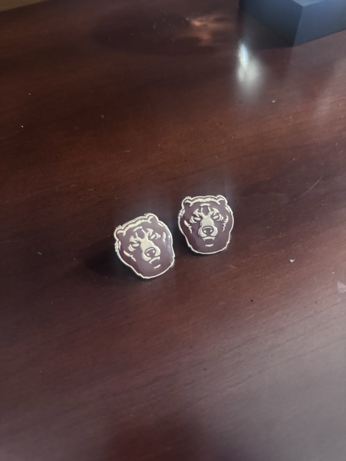 Enamel Bear Head Stud Earrings • Brown & Gold