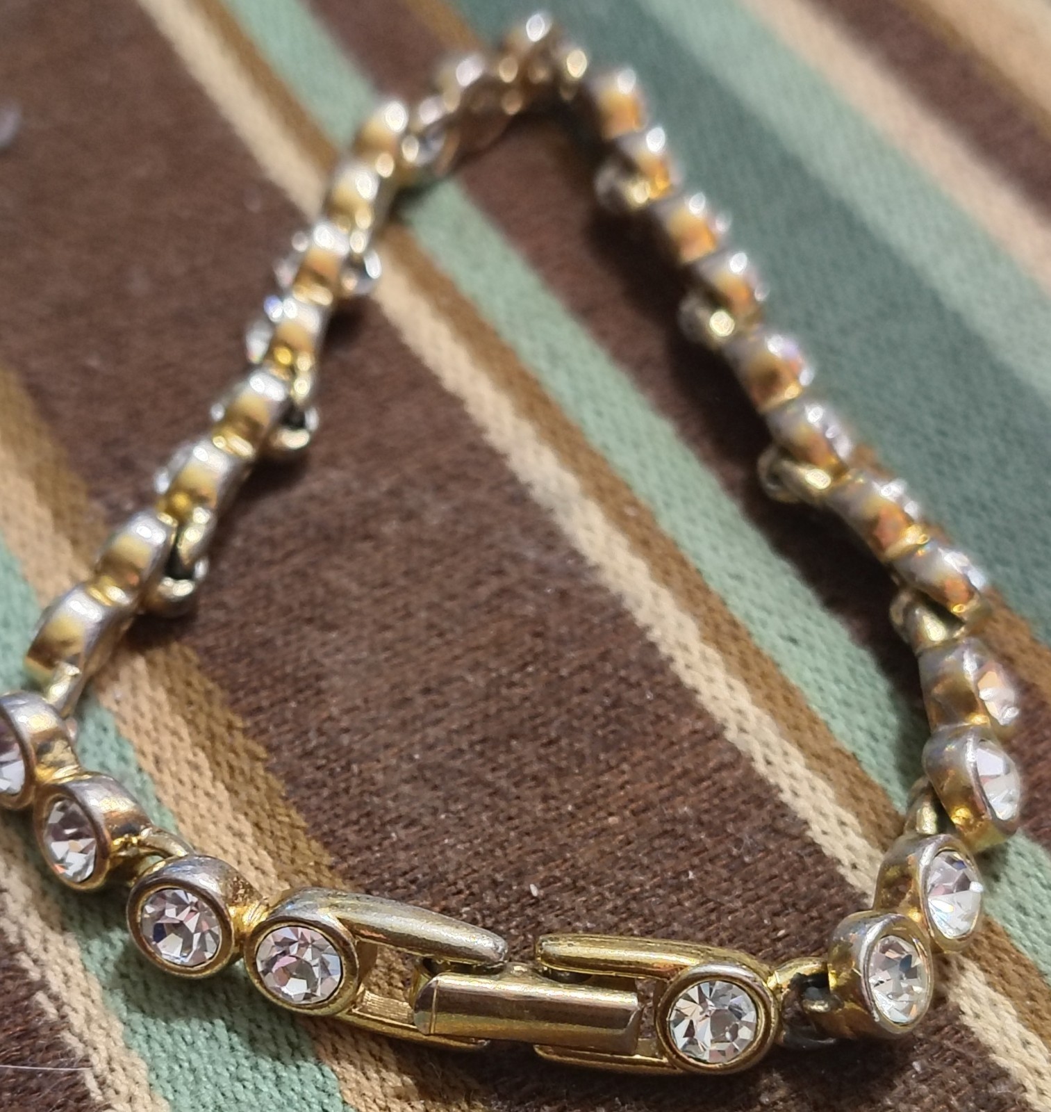 Swarovski Tennis Bracelet, Side Slide Clasp,Vintage, Gold Plated, Clear Crystals