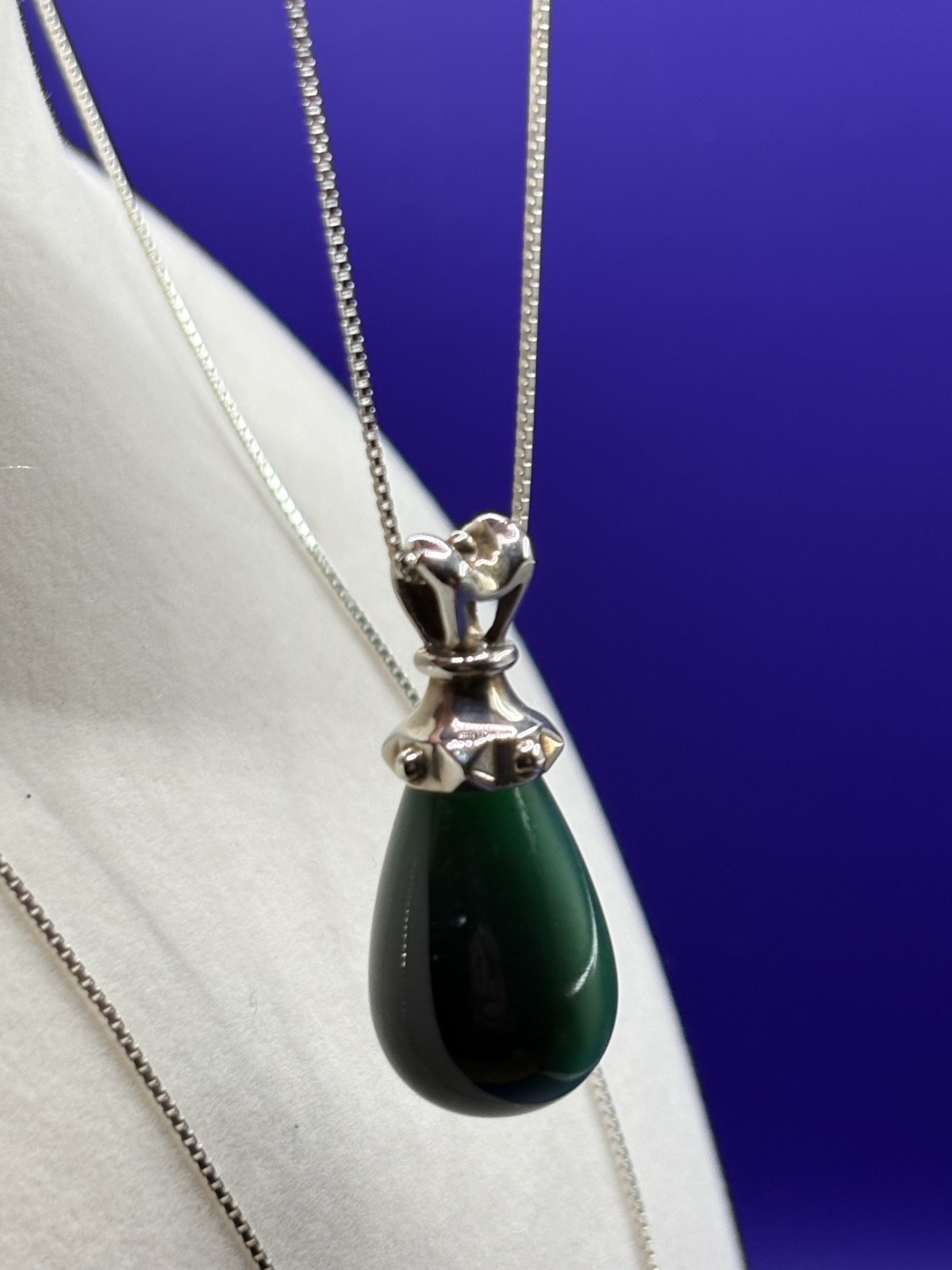 Teardrop Green Agate Sterling Silver Boho Pendant Necklace, Handmade Filigree…