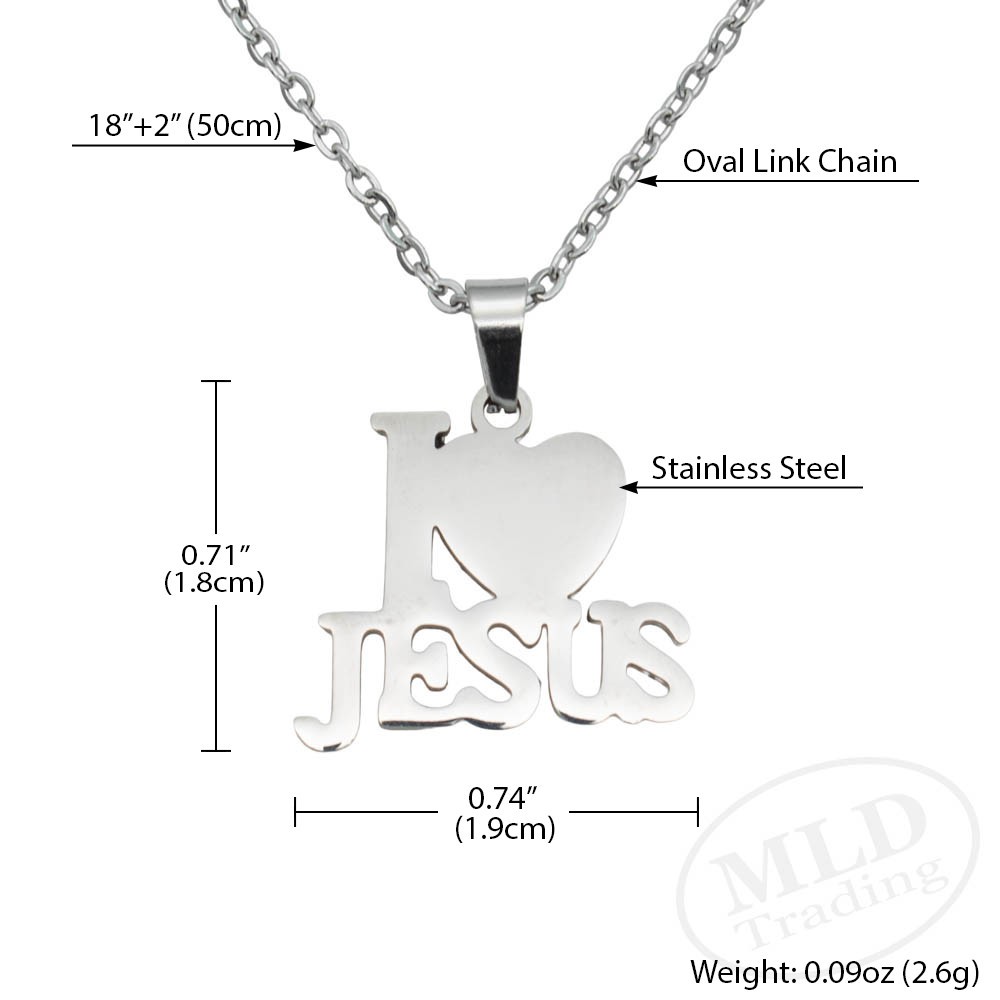 I LOVE JESUS Stainless Steel Pendant Necklace & Earrings Set – Christian Jewelry