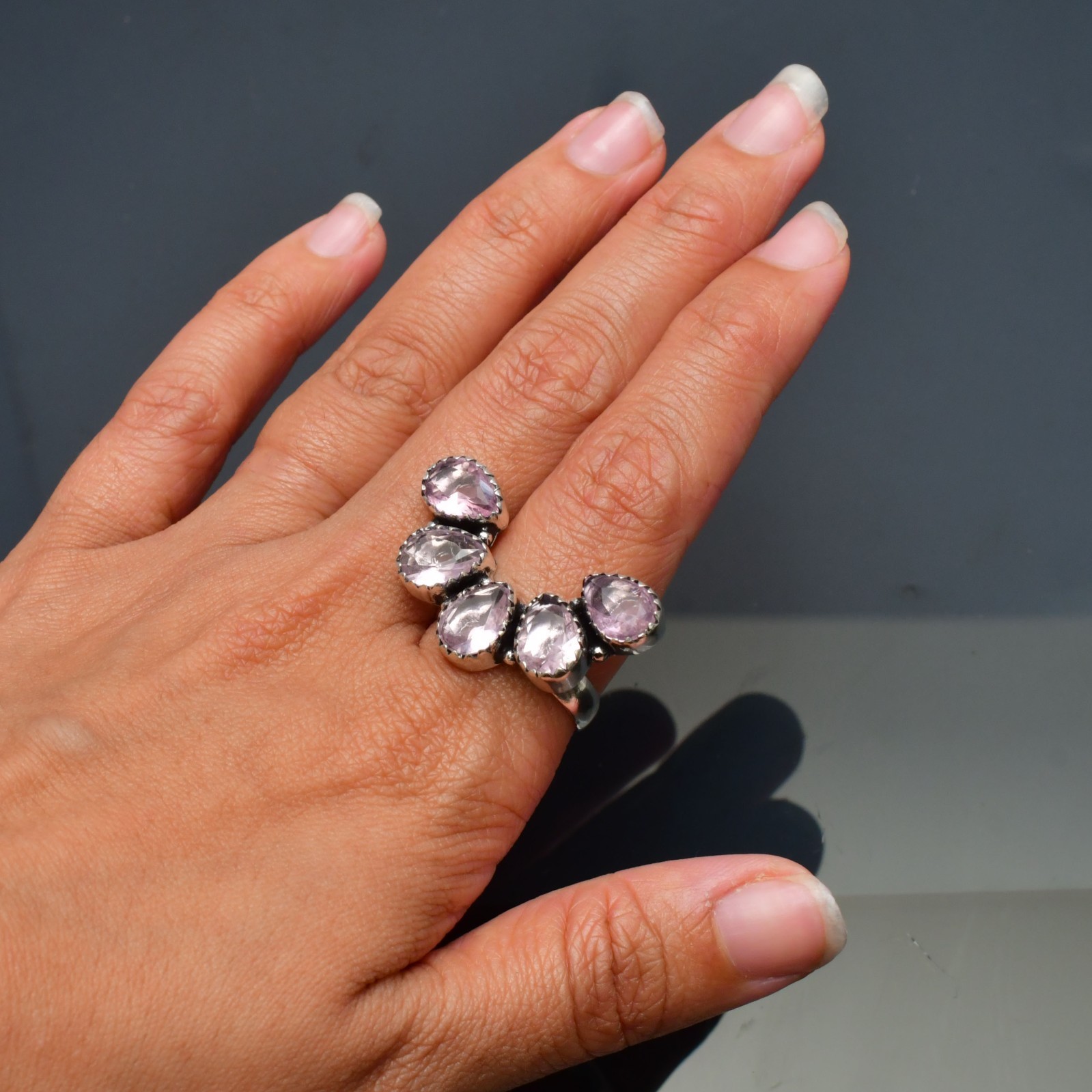 Pink Kunzite (Lab-Created)Gemstone 925 sterling silver Handmade Ring- All Size