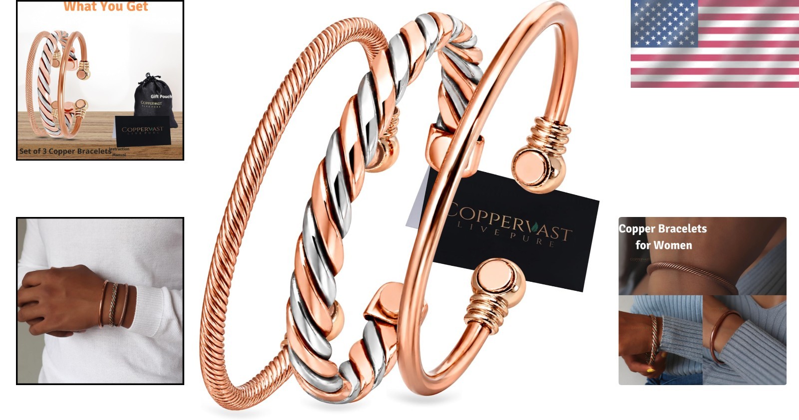 Elegant 3-Piece Copper Bracelet Set – Timeless Gift for Any Occasion