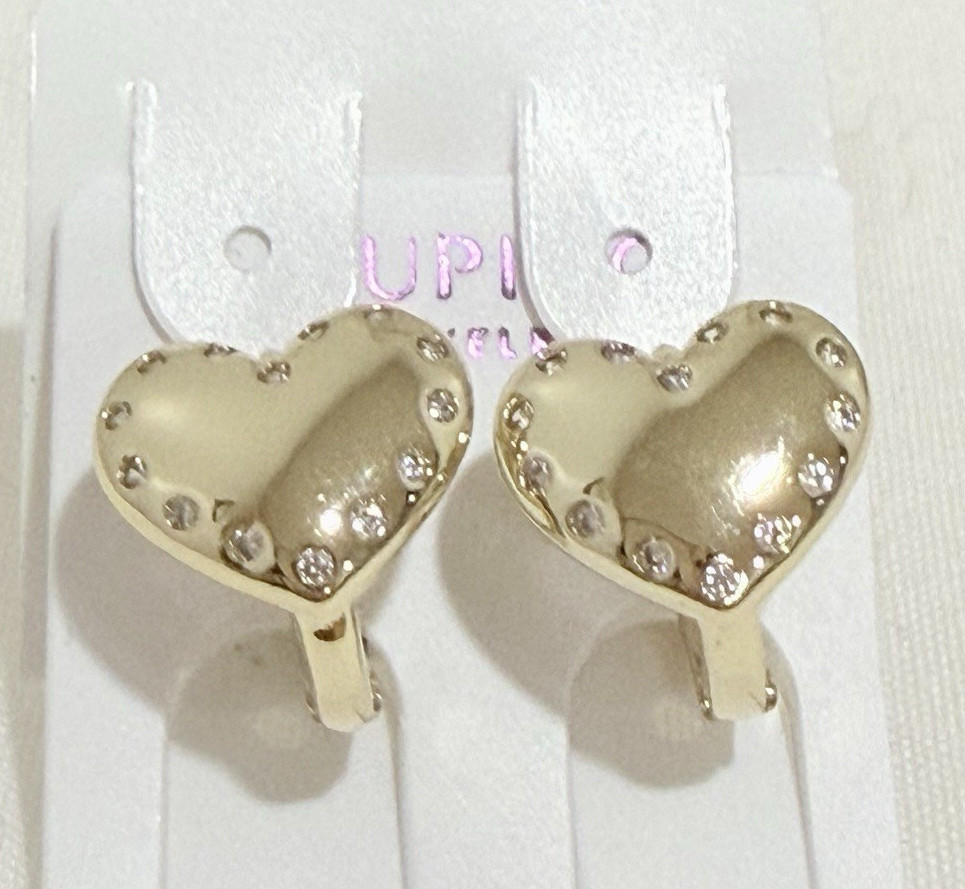 Silver Gold Tone Yellow Gold Plated Hinged Hoop Earrings with Stone Accents