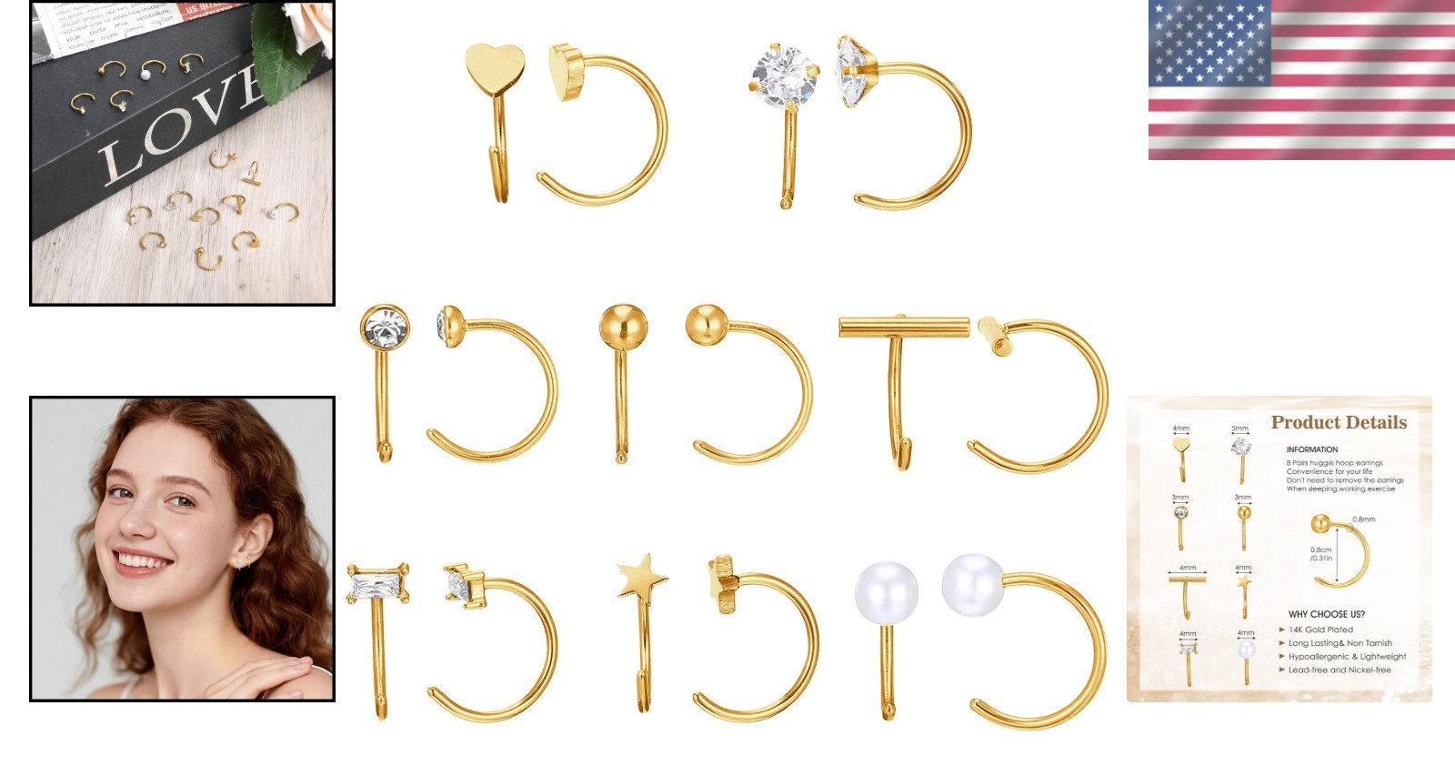 Half Hoop Huggie Earrings for Women Gold Silver Plated Ardant Backless Earrings