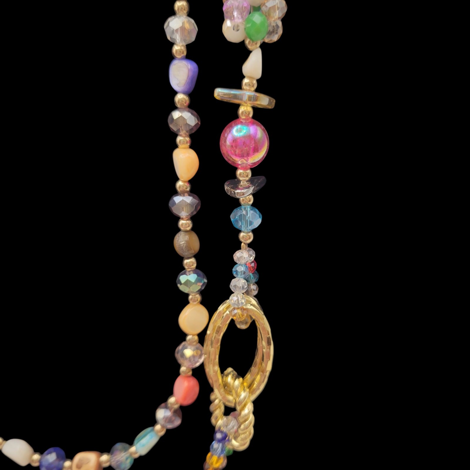 Necklace Earrings Multicolor 28″ Beads Varies Goldtone Lightweight Spring