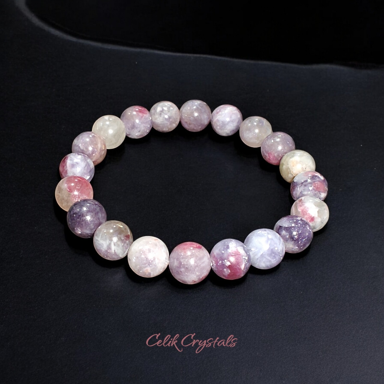 Pink Tourmaline Quartz Crystal Healing Bracelet Natural Stones 10mm