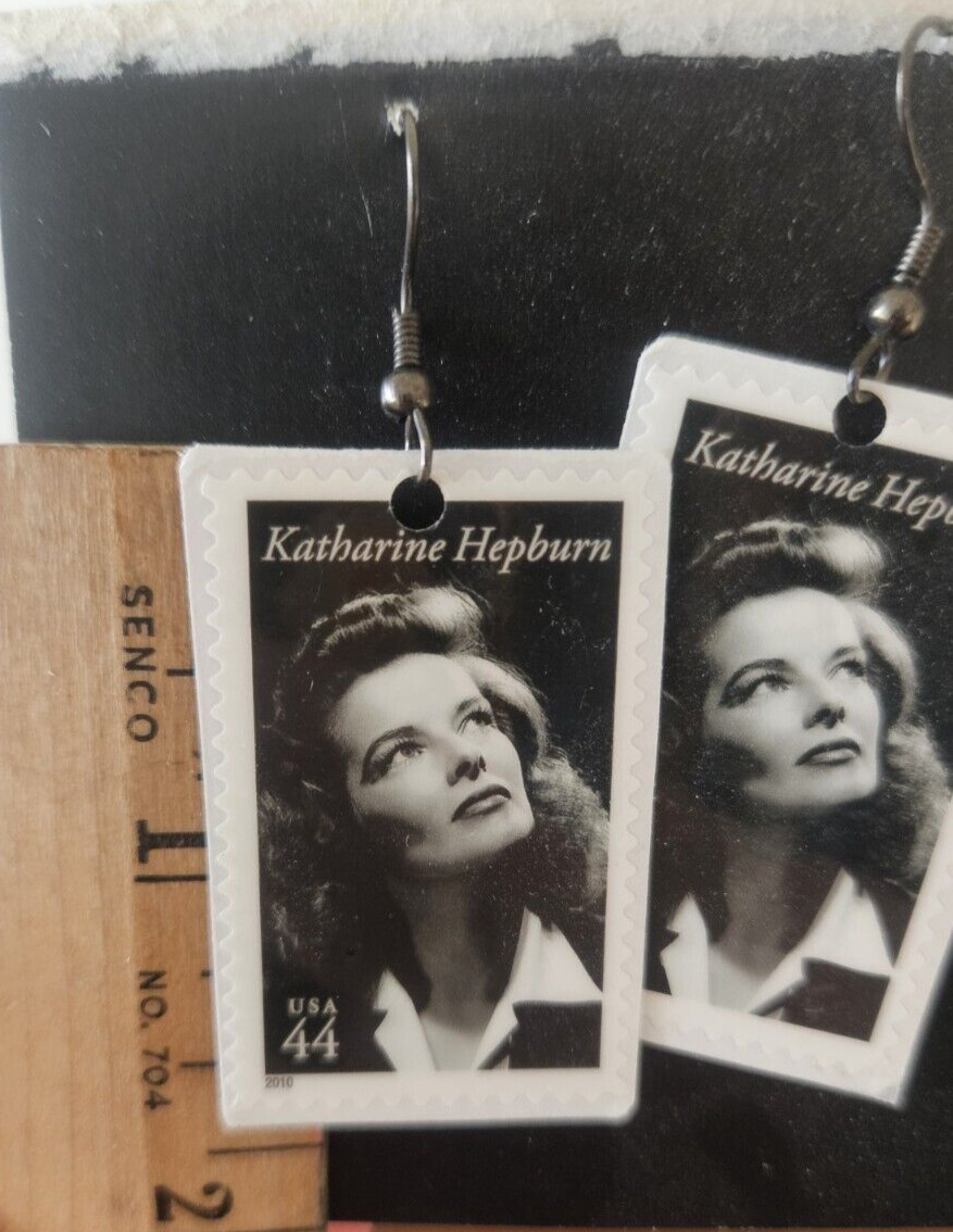 Katharine Hepburn Earrings Handmade Postage Stamp 44 cent lightweight
