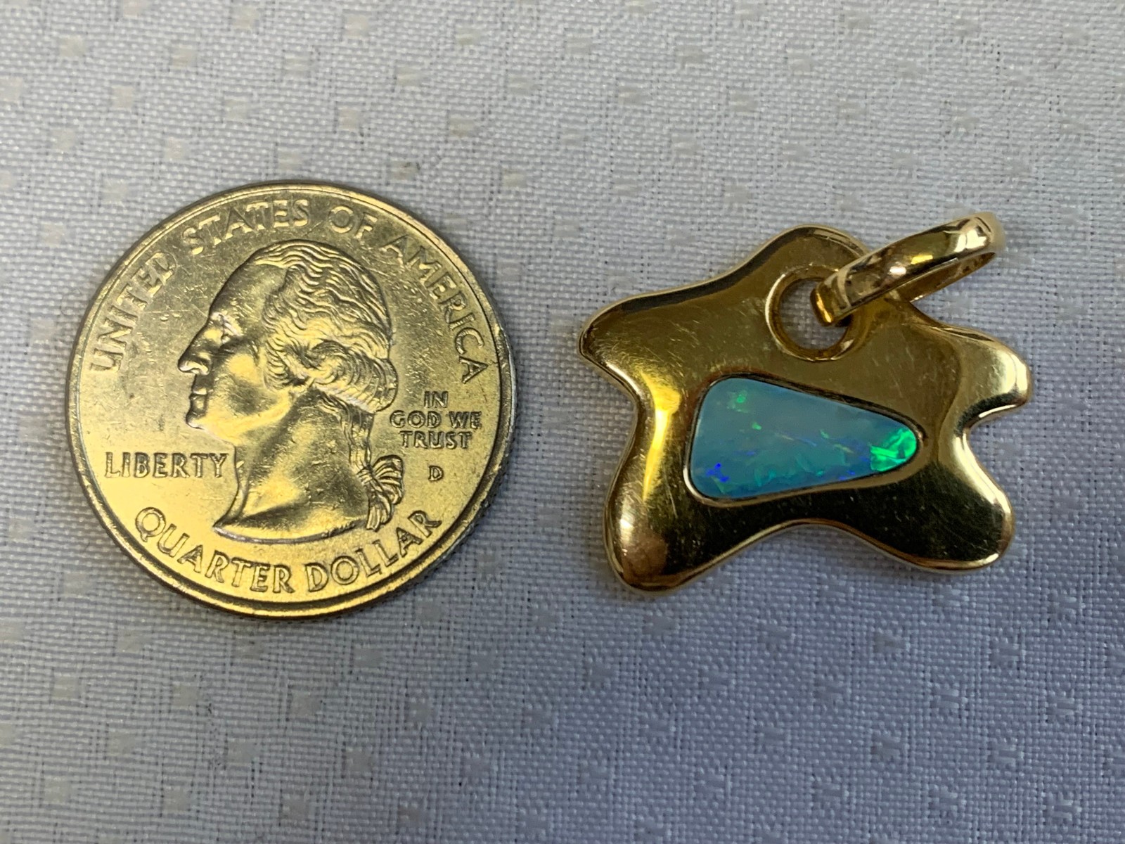 14K Yellow Gold Star Pendant 4.66g Fine Jewelry Abstract Opal Look Charm *READ*