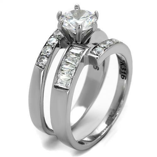 TK2616 – No Plating Stainless Steel Ring with AAA Grade CZ in Clear
