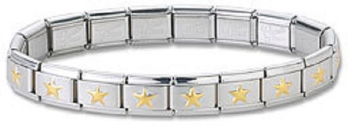Italian Charm Bracelet Silver Stainless Steel With Gold Star 9 mm Modular Links